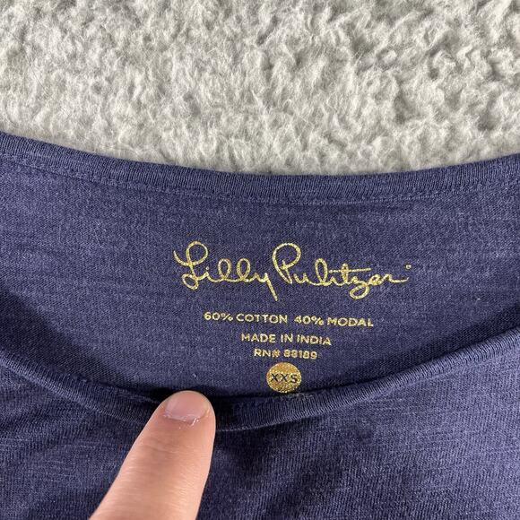 LILLY PULITZER SOPHIE DRESS WOMENS XXS BLUE ROLL TAB SLEEVES COTTON MODAL LIGHT - Picture 2 of 8